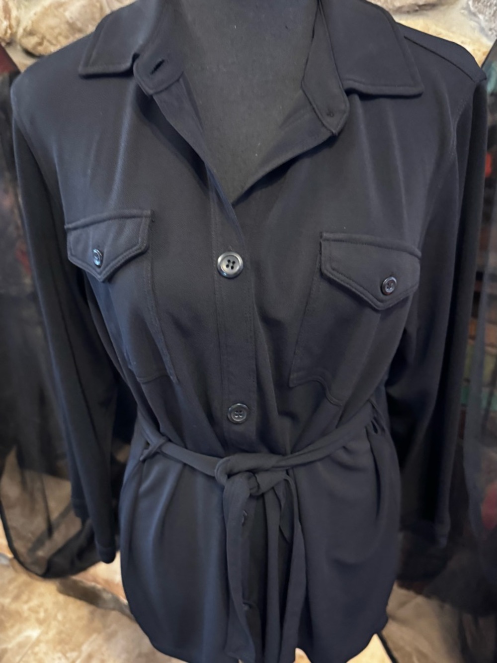 Liz Claiborne Black Button-Front Belted Blazer Jacket